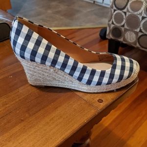 Blue and white checked heels 8.5